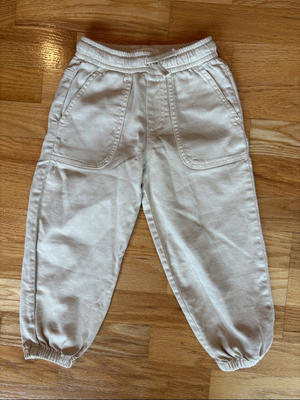 Zara Kids Cream Drawstring Joggers with Patch Pockets